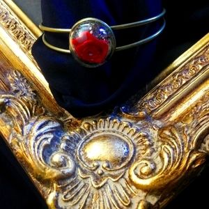 💥ROSÉ - Satin Red Rose Glass Dome Brass Cuff Bracelet